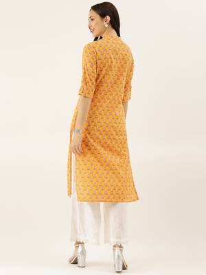 Yellow printed cotton cotton-kurtis 4