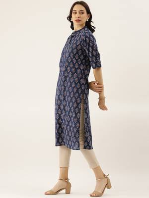 Navy-blue printed cotton cotton-kurtis 1