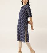 Navy-blue printed cotton cotton-kurtis