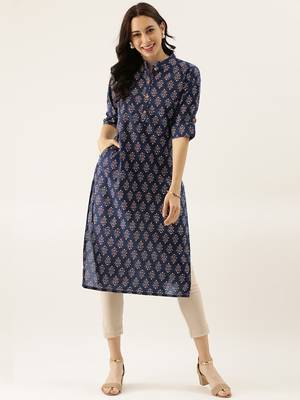 Navy-blue printed cotton cotton-kurtis 2