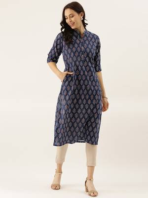 Navy-blue printed cotton cotton-kurtis 3