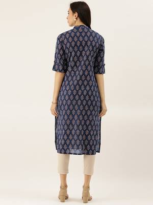 Navy-blue printed cotton cotton-kurtis 4