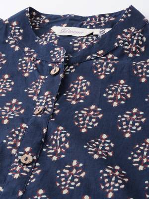 Navy-blue printed cotton cotton-kurtis 5