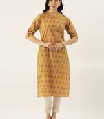 Mustard printed cotton cotton-kurtis