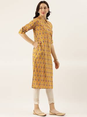 Mustard printed cotton cotton-kurtis 2