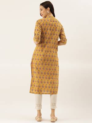 Mustard printed cotton cotton-kurtis 3