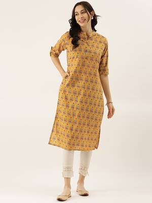 Mustard printed cotton cotton-kurtis 4