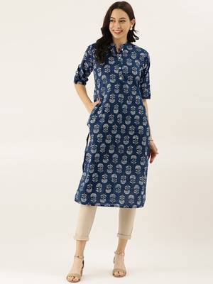 Navy-blue printed cotton cotton-kurtis 1