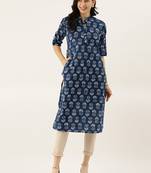 Navy-blue printed cotton cotton-kurtis