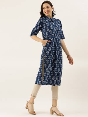 Navy-blue printed cotton cotton-kurtis 2