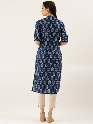 Navy-blue printed cotton cotton-kurtis 3