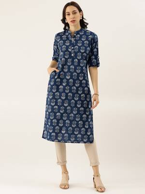 Navy-blue printed cotton cotton-kurtis 5