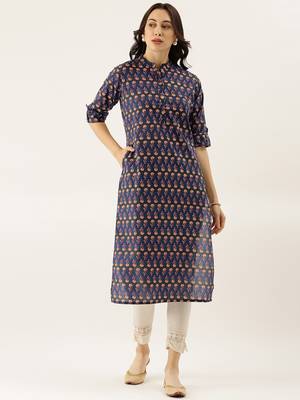 Navy-blue printed cotton cotton-kurtis 1