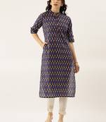 Navy-blue printed cotton cotton-kurtis