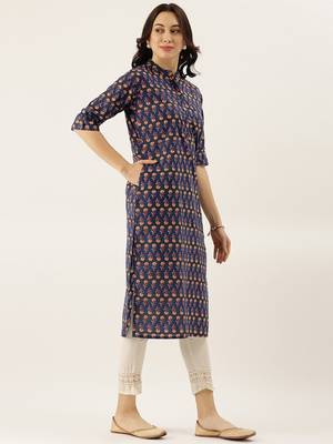 Navy-blue printed cotton cotton-kurtis 2