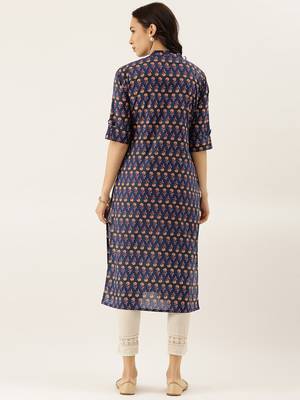 Navy-blue printed cotton cotton-kurtis 3