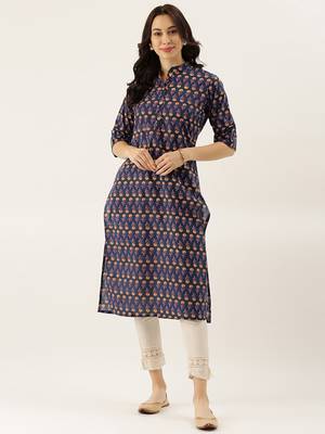Navy-blue printed cotton cotton-kurtis 4
