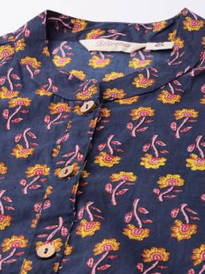 Navy-blue printed cotton cotton-kurtis 5