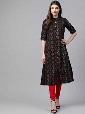 Black printed cotton ethnic-kurtis 1