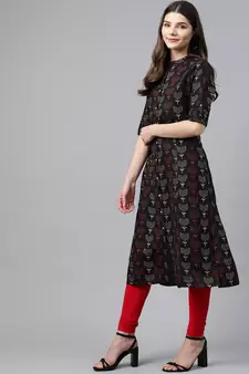 Black printed cotton ethnic-kurtis