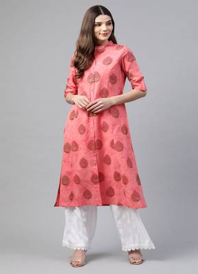 Peach printed cotton ethnic-kurtis 2