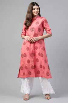 Peach printed cotton ethnic-kurtis