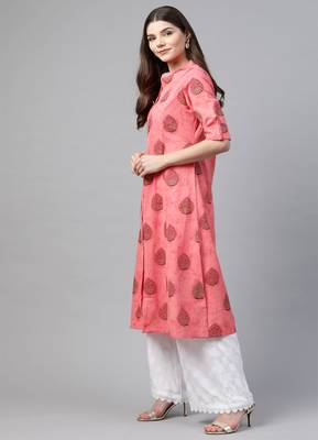 Peach printed cotton ethnic-kurtis 3