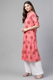 Peach printed cotton ethnic-kurtis