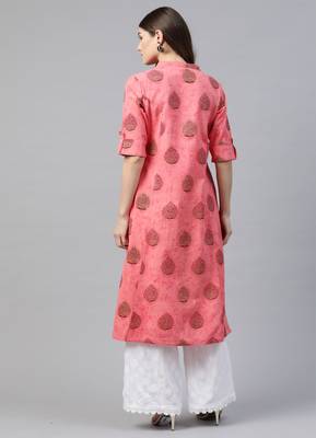 Peach printed cotton ethnic-kurtis 4