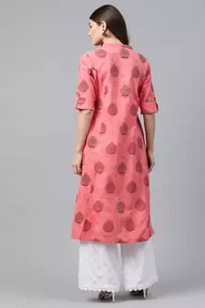 Peach printed cotton ethnic-kurtis