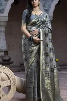 Grey Banarasi Weaving Silk Traditional Rajwadi saree