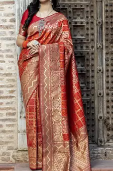 Red Banarasi Weaving Silk Traditional Rajwadi saree