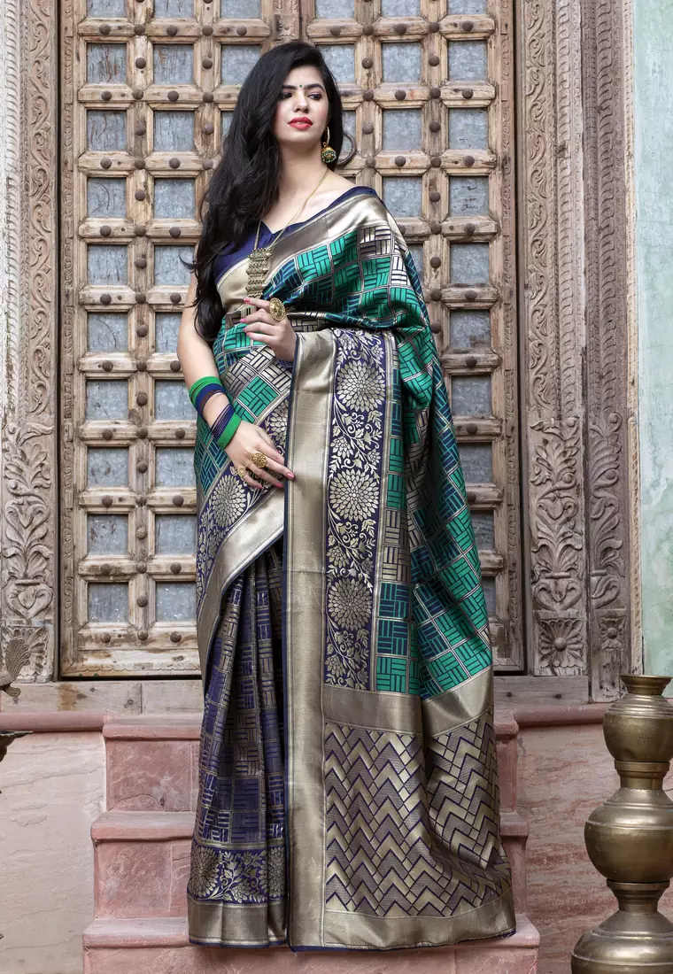 Navy blue Banarasi Weaving Silk Traditional Rajwadi saree