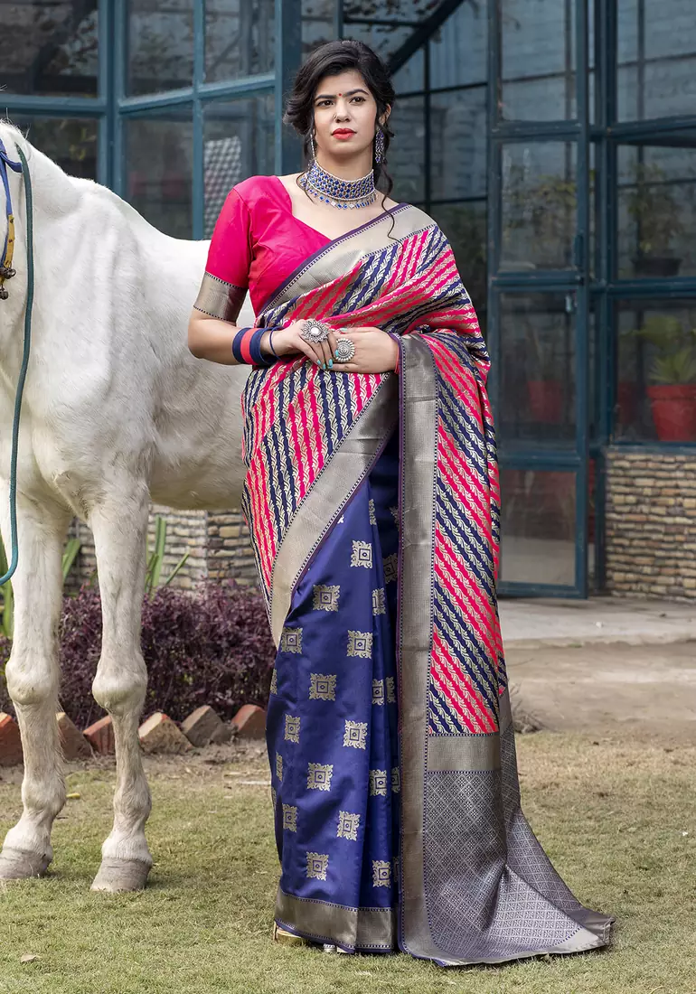 Blue Banarasi Weaving Silk Traditional Rajwadi saree