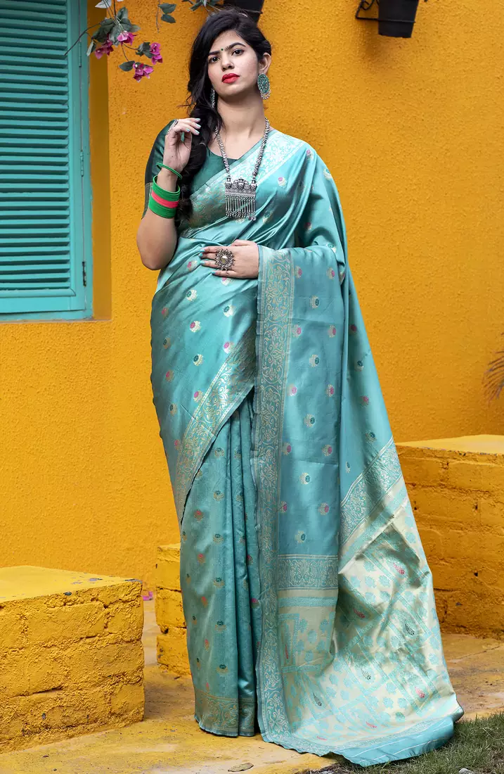 Light green Banarasi Weaving Silk Traditional Rajwadi saree