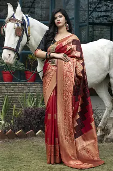 Red Banarasi Weaving Silk Traditional Rajwadi saree