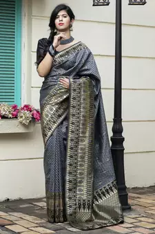 Grey Banarasi Weaving Silk Traditional Rajwadi saree