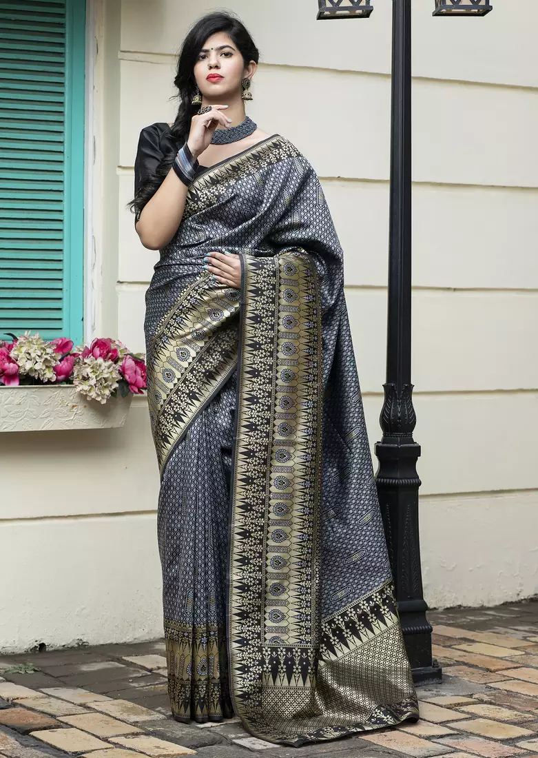 Grey Banarasi Weaving Silk Traditional Rajwadi saree