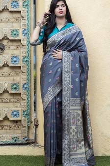 Grey Banarasi Weaving Silk Traditional Rajwadi saree