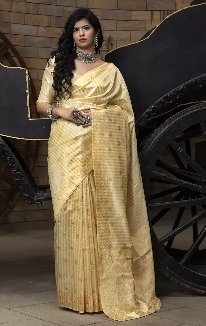 Light brown Banarasi Weaving Silk Traditional Rajwadi saree