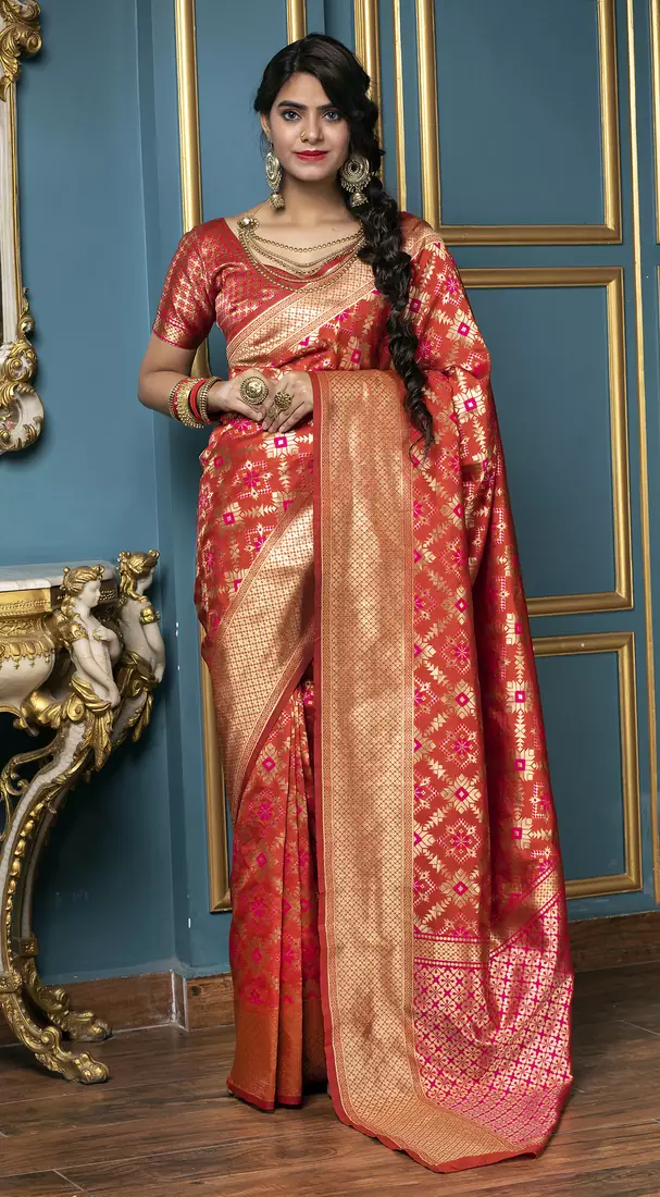 Red Weaving Silk Traditional Patola Saree