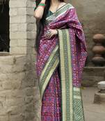 Colorful Rani pink Woven Silk Patola bengali saree