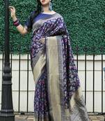 Navy blue Banarasi Weaving Silk Traditional Royal Saree