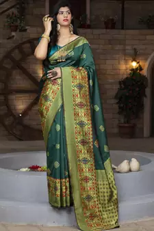 Green Banarasi Weaving Silk Traditional saree