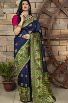 Navy blue Banarasi Weaving Silk Traditional Saree