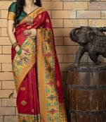 Red Banarasi Weaving Silk Traditional Saree