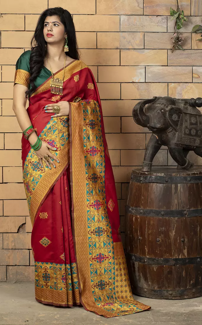Red Banarasi Weaving Silk Traditional Saree