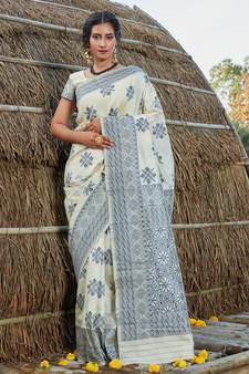 Off white Banarasi Weaving Silk Traditional Royal Saree