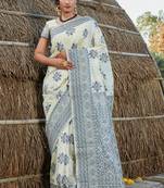 Off white Banarasi Weaving Silk Traditional Royal Saree
