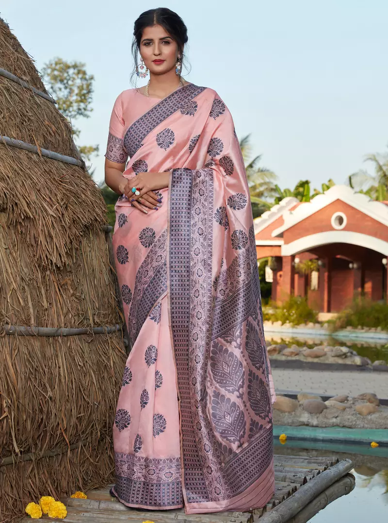 Light pink Banarasi Weaving Silk Traditional Royal Saree